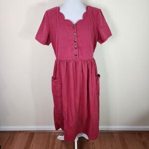 Vintage 90's Ms Conduct Women's Mulberry Short Sleeve Shift Button Down Dress 10